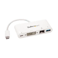 StarTech.com USB C Multiport Adapter - USB-C to DVI-D (Digital) Video Adapter with 60W Power Delivery Passthrough Charging, GbE, USB-A - Portable USB Type-C/Thunderbolt 3 Mini Laptop Dock, Wired, USB 3.2 Gen 1 (3.1 Gen 1) Type-C, USB Type-A, USB Type-C, 10,100,1000 Mbit/s, IEEE 802.3, IEEE 802.3ab, IEEE 802.3u, White