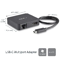 StarTech.com USB C Multiport Adapter - Portable USB-C Mini Dock 4K HDMI Video - Gigabit Ethernet, USB 3.0 Hub (1x USB-A 1x USB-C) - USB Type-C Multiport Adapter - Thunderbolt 3 Compatible, Wired, USB 3.2 Gen 1 (3.1 Gen 1) Type-C, 10,100,1000 Mbit/s, 10BASE-T, 100BASE-TX, 1000BASE-T, IEEE 802.3, IEEE 802.3ab, IEEE 802.3u, Black