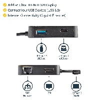 StarTech.com USB C Multiport Adapter - Portable USB-C Mini Dock 4K HDMI Video - Gigabit Ethernet, USB 3.0 Hub (1x USB-A 1x USB-C) - USB Type-C Multiport Adapter - Thunderbolt 3 Compatible, Wired, USB 3.2 Gen 1 (3.1 Gen 1) Type-C, 10,100,1000 Mbit/s, 10BASE-T, 100BASE-TX, 1000BASE-T, IEEE 802.3, IEEE 802.3ab, IEEE 802.3u, Black