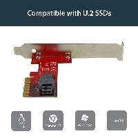 StarTech.com x4 PCI Express to SFF-8643 Adapter for PCIe NVMe U.2 SSD, PCIe, U.2, Full-height / Low-profile, PCIe 3.0, Red, 5 - 50 C