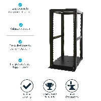 StarTech.com 25U Adjustable Depth 4 Post Open Frame Server Rack Cabinet, Freestanding rack, 25U, 450 kg, 39 kg, Black