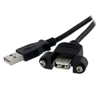 StarTech.com 3 ft Panel Mount USB Cable A to A - F/M, 0.9 m, USB A, USB A, USB 2.0, Black