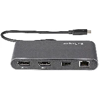 StarTech.com Thunderbolt 3 Mini Dock - Portable Dual Monitor Docking Station with DP 4K 60Hz, 1x USB-A Hub (USB 3.0/5 Gbps), GbE - 11in/28cm Cable - TB3 Multiport Adapter - Mac/Windows, Wired, Thunderbolt 3, 10,100,1000 Mbit/s, IEEE 802.3ab, IEEE 802.3i, IEEE 802.3u, Grey, 5 Gbit/s