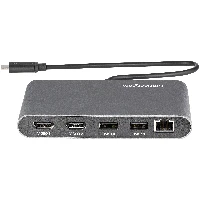 StarTech.com Thunderbolt 3 Mini Dock - Portable Dual Monitor Docking Station w/HDMI 4K 60Hz, 2x USB-A Hub (3.0/2.0), GbE - 11in/28cm Cable - TB3 Multiport Adapter - Mac/Windows, Wired, Thunderbolt 3, 10,100,1000 Mbit/s, IEEE 802.3ab, IEEE 802.3i, IEEE 802.3u, Grey, 3840 x 2160 pixels