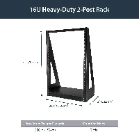 StarTech.com Heavy Duty 2-Post Rack - 16U, Freestanding rack, 16U, 160 kg, 9 kg, Black