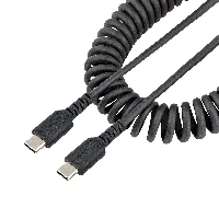 StarTech.com 3ft (1m) USB C Charging Cable, Coiled Heavy Duty Fast Charge & Sync USB-C Cable, USB 2.0 Type-C Cable, Rugged Aramid Fiber, Durable Male to Male USB Cable, Black, 1 m, USB B, USB C, USB 2.0, 480 Mbit/s, Black