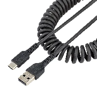 StarTech.com 1m USB A to C Charging Cable, Coiled Heavy Duty Fast Charge & Sync, High Quality USB 2.0 A to USB Type-C Cable, Rugged Aramid Fiber, Durable Male to Male USB Cable, 1 m, USB A, USB C, USB 2.0, 480 Mbit/s, Black