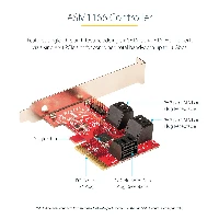 StarTech.com SATA PCIe Card - 6 Port PCIe SATA Expansion Card - 6Gbps - Low/Full Profile - Stacked SATA Connectors - ASM1166 Non-Raid - PCI Express to SATA Converter, PCIe, SATA, Red, ASMedia - ASM1166, 6 Gbit/s, 0 - 85 C