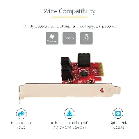 StarTech.com SATA PCIe Card - 6 Port PCIe SATA Expansion Card - 6Gbps - Low/Full Profile - Stacked SATA Connectors - ASM1166 Non-Raid - PCI Express to SATA Converter, PCIe, SATA, Red, ASMedia - ASM1166, 6 Gbit/s, 0 - 85 C