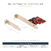 StarTech.com SATA PCIe Card - 2 Port PCIe SATA Expansion Card - 6Gbps - Full/Low Profile - PCI Express to SATA Adapter/Controller - ASM1062R SATA RAID - PCIe to SATA Converter, PCIe, SATA, PCIe 2.0, Red, ASMedia - ASM1062R, 6 Gbit/s