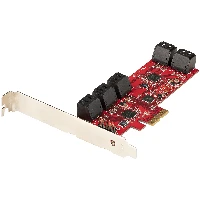 StarTech.com SATA PCIe Card - 10 Port PCIe SATA Expansion Card - 6Gbps - Low/Full Profile - Stacked SATA Connectors - ASM1062 Non-Raid - PCI Express to SATA Converter/Adapter, PCIe, SATA, PCIe 2.0, Red, ASMedia - ASM1062, 6 Gbit/s