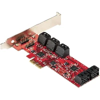 StarTech.com SATA PCIe Card - 10 Port PCIe SATA Expansion Card - 6Gbps - Low/Full Profile - Stacked SATA Connectors - ASM1062 Non-Raid - PCI Express to SATA Converter/Adapter, PCIe, SATA, PCIe 2.0, Red, ASMedia - ASM1062, 6 Gbit/s