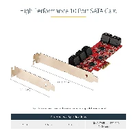 StarTech.com SATA PCIe Card - 10 Port PCIe SATA Expansion Card - 6Gbps - Low/Full Profile - Stacked SATA Connectors - ASM1062 Non-Raid - PCI Express to SATA Converter/Adapter, PCIe, SATA, PCIe 2.0, Red, ASMedia - ASM1062, 6 Gbit/s
