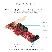 StarTech.com SATA PCIe Card - 10 Port PCIe SATA Expansion Card - 6Gbps - Low/Full Profile - Stacked SATA Connectors - ASM1062 Non-Raid - PCI Express to SATA Converter/Adapter, PCIe, SATA, PCIe 2.0, Red, ASMedia - ASM1062, 6 Gbit/s