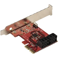 StarTech.com SATA PCIe Card - 4 Port PCIe SATA Expansion Card - 6Gbps - Low Profile Bracket - Stacked SATA Connectors - ASM1164 Non-Raid - PCI Express to SATA Converter, PCIe, SATA, PCIe 3.0, Red, ASMedia - ASM1164, 6 Gbit/s