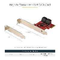 StarTech.com SATA PCIe Card - 4 Port PCIe SATA Expansion Card - 6Gbps - Low Profile Bracket - Stacked SATA Connectors - ASM1164 Non-Raid - PCI Express to SATA Converter, PCIe, SATA, PCIe 3.0, Red, ASMedia - ASM1164, 6 Gbit/s