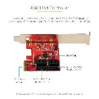 StarTech.com SATA PCIe Card - 4 Port PCIe SATA Expansion Card - 6Gbps - Low Profile Bracket - Stacked SATA Connectors - ASM1164 Non-Raid - PCI Express to SATA Converter, PCIe, SATA, PCIe 3.0, Red, ASMedia - ASM1164, 6 Gbit/s
