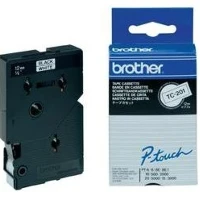 Brother Gloss Laminated Labelling Tape - 12mm, Black/White, 10-pk, TC, 7.7 m, 1.2 cm