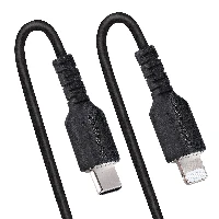 StarTech.com 20in / 50cm USB C to Lightning Cable, MFi Certified, Coiled iPhone Charger Cable, Black, Durable TPE Jacket Aramid Fiber, Heavy Duty Coil Lightning Cable, 0.5 m, Lightning, USB C, Male, Male, Black
