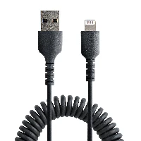 StarTech.com 50cm (20in) USB to Lightning Cable, MFi Certified, Coiled iPhone Charger Cable, Black, Durable TPE Jacket Aramid Fiber, Heavy Duty Coil Lightning Cable, 0.5 m, Lightning, USB A, Male, Male, Black