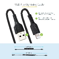 StarTech.com 50cm (20in) USB to Lightning Cable, MFi Certified, Coiled iPhone Charger Cable, Black, Durable TPE Jacket Aramid Fiber, Heavy Duty Coil Lightning Cable, 0.5 m, Lightning, USB A, Male, Male, Black