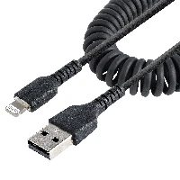 StarTech.com 1m (3ft) USB to Lightning Cable, MFi Certified, Coiled iPhone Charger Cable, Black, Durable TPE Jacket Aramid Fiber, Heavy Duty Coil Lightning Cable, 1 m, Lightning, USB A, Male, Male, Black