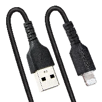 StarTech.com 1m (3ft) USB to Lightning Cable, MFi Certified, Coiled iPhone Charger Cable, Black, Durable TPE Jacket Aramid Fiber, Heavy Duty Coil Lightning Cable, 1 m, Lightning, USB A, Male, Male, Black