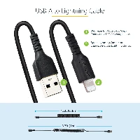 StarTech.com 1m (3ft) USB to Lightning Cable, MFi Certified, Coiled iPhone Charger Cable, Black, Durable TPE Jacket Aramid Fiber, Heavy Duty Coil Lightning Cable, 1 m, Lightning, USB A, Male, Male, Black