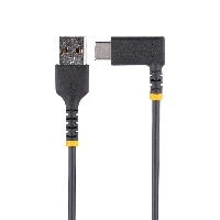 StarTech.com 6in (15cm) USB A to C Charging Cable Right Angle - Heavy Duty Fast Charge USB-C Cable - Black USB 2.0 A to Type-C - Rugged Aramid Fiber - 3A - Short USB Charging Cord, 0.15 m, USB A, USB C, USB 2.0, 480 Mbit/s, Black