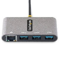 StarTech.com 3-Port USB-C Hub with Ethernet - 3x USB-A - Gigabit Ethernet - USB 3.0 5Gbps - Bus-Powered - 1ft/30cm Long USB Type-C Host Cable - GbE - Portable USB-C to USB-A Hub, USB 3.2 Gen 1 (3.1 Gen 1) Type-C, RJ-45, USB 3.2 Gen 1 (3.1 Gen 1) Type-A, 5000 Mbit/s, Grey, Plastic, Activity, Link