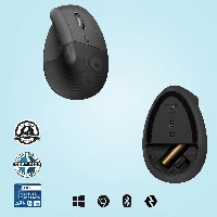 Logitech Lift Vertical Ergonomic Mouse, Right-hand, Vertical design, Optical, RF Wireless + Bluetooth, 4000 DPI, Graphite