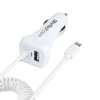 StarTech.com Lightning Car Charger with Coiled Cable, 1m Coiled Lightning Cable, 12W, White, 2 Port USB Car Charger Adapter for Phones and Tablets, Dual USB In Car iPhone Charger, Auto, Cigar lighter, 5 V, 1 m, White