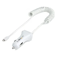 StarTech.com Lightning Car Charger with Coiled Cable, 1m Coiled Lightning Cable, 12W, White, 2 Port USB Car Charger Adapter for Phones and Tablets, Dual USB In Car iPhone Charger, Auto, Cigar lighter, 5 V, 1 m, White