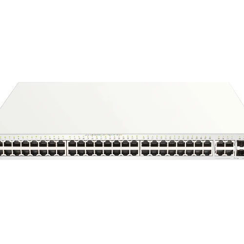 D-LINK DBS-2000-52MP, 104 Gbps, 77.4 Mpps, 48x 1G PoE RJ-45, 2x 1G SFP/RJ-45, 700MHz, 256MB DDR3, 440x430x4