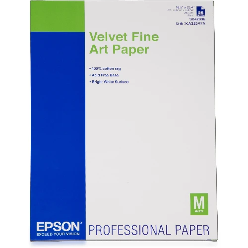 Epson Velvet Fine Art Paper, DIN A2, 260g/m, 25 Sheets, 42 cm, Matt, 480 m, 260 g/m