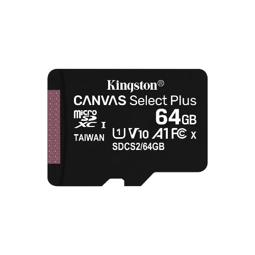 Kingston Canvas Select Plus - Scheda di memoria flash (adattatore da microSDXC a SD in dotazione) - 64 GB - A1 / Video Class V10 / UHS Class 1 / Class10 - UHS-I microSDXC (pacchetto di 2)