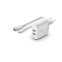 DUAL USB-A WALL CHARGER W/1M PVC A-C 24W BIANCO