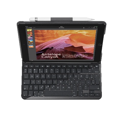 Logitech SLIM FOLIO with Integrated Bluetooth Keyboard for iPad (5th and 6th generation), QWERTY, Italian, Apple, iPad 5th, Carbon, Black, Wireless