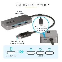 StarTech.com 3-Port MST Hub - DisplayPort to 3x HDMI, Triple 4K 60Hz Monitors, DP 1.4 Multi-Monitor Video Adapter, 1ft (30cm) Built-in Cable, USB Powered, Windows Only, 0.3 m, DisplayPort, 3 x HDMI, Male, Female, USB