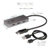 StarTech.com 3-Port MST Hub - DisplayPort to 3x HDMI, Triple 4K 60Hz Monitors, DP 1.4 Multi-Monitor Video Adapter, 1ft (30cm) Built-in Cable, USB Powered, Windows Only, 0.3 m, DisplayPort, 3 x HDMI, Male, Female, USB