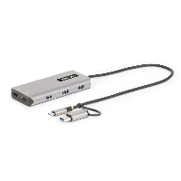 StarTech.com USB-C Multiport Adapter w/Attached USB-C to USB-A Dongle, Dual HDMI (4K30Hz/1080p60Hz), 3x USB-A 5Gbps, Mini Travel Dock, Laptop Docking Station, 1.3ft/40cm Cable, Wired, USB 3.2 Gen 1 (3.1 Gen 1) Type-C, Silver, 5 Gbit/s, 4K Ultra HD, 3840 x 2160 pixels