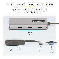 StarTech.com USB-C Multiport Adapter w/Attached USB-C to USB-A Dongle, Dual HDMI (4K30Hz/1080p60Hz), 3x USB-A 5Gbps, Mini Travel Dock, Laptop Docking Station, 1.3ft/40cm Cable, Wired, USB 3.2 Gen 1 (3.1 Gen 1) Type-C, Silver, 5 Gbit/s, 4K Ultra HD, 3840 x 2160 pixels