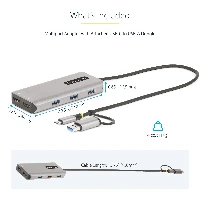 StarTech.com USB-C Multiport Adapter w/Attached USB-C to USB-A Dongle, Dual HDMI (4K30Hz/1080p60Hz), 3x USB-A 5Gbps, Mini Travel Dock, Laptop Docking Station, 1.3ft/40cm Cable, Wired, USB 3.2 Gen 1 (3.1 Gen 1) Type-C, Silver, 5 Gbit/s, 4K Ultra HD, 3840 x 2160 pixels