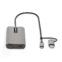 StarTech.com USB-C Multiport Adapter w/Attached USB-C to USB-A Dongle, Dual HDMI (4K30Hz/1080p60Hz), 3x USB-A 5Gbps, Mini Travel Dock, Laptop Docking Station, 1.3ft/40cm Cable, Wired, USB 3.2 Gen 1 (3.1 Gen 1) Type-C, Silver, 5 Gbit/s, 4K Ultra HD, 3840 x 2160 pixels