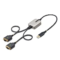 StarTech.com 2ft (60cm) 2-Port USB to Serial Adapter Cable, Interchangeable DB9 Screws/Nuts, COM Retention, USB-A to DB9 RS232, FTDI, Level-4 ESD Protection, Windows/macOS/ChromeOS/Linux - Rugged TPE Construction, USB-A, 2 x DB-9 RS-232, 0.6 m, Black, Grey