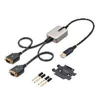 StarTech.com 2ft (60cm) 2-Port USB to Serial Adapter Cable, Interchangeable DB9 Screws/Nuts, COM Retention, USB-A to DB9 RS232, FTDI, Level-4 ESD Protection, Windows/macOS/ChromeOS/Linux - Rugged TPE Construction, USB-A, 2 x DB-9 RS-232, 0.6 m, Black, Grey