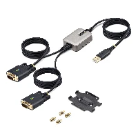 StarTech.com 13ft (4m) 2-Port USB to Serial Adapter Cable, Interchangeable DB9 Screws/Nuts, COM Retention, USB-A to DB9 RS232, FTDI, Level-4 ESD Protection, Windows/macOS/ChromeOS/Linux - Rugged TPE Construction, USB-A, 2 x DB-9 RS-232, 4 m, Black, Grey