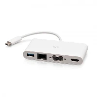 C2G USB-C to HDMI, VGA, USB-A, and RJ45 Multiport Adapter - 4K 30Hz - White, Wired, USB 3.2 Gen 1 (3.1 Gen 1) Type-C, 10,100,1000 Mbit/s, White, 1920 x 1200 pixels, 1920 x 1200 pixels