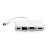 C2G USB-C to HDMI, VGA, USB-A, and RJ45 Multiport Adapter - 4K 30Hz - White, Wired, USB 3.2 Gen 1 (3.1 Gen 1) Type-C, 10,100,1000 Mbit/s, White, 1920 x 1200 pixels, 1920 x 1200 pixels