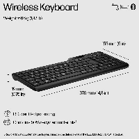 HP 475 Dual-Mode Wireless Keyboard, Full-size (100%), RF Wireless + Bluetooth, Membrane, Black